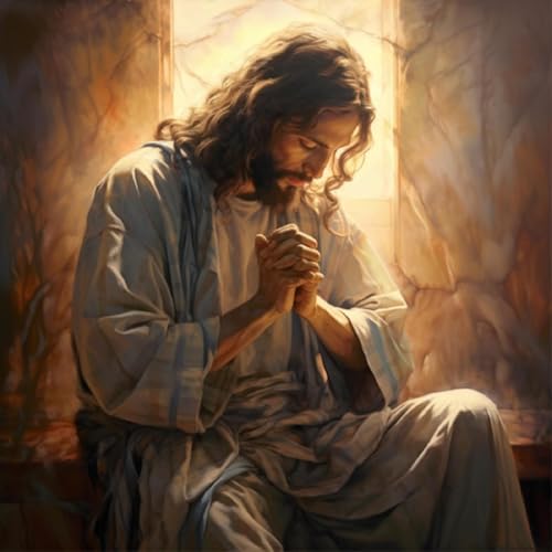 MOMDEDP DIY 5D Diamond Painting Kits for Adults: Jesus Diamond Painting Full Drill Beginners Craft Kits DIY Diamond Dots for Home Wall Decor Gifts 12x12inch Prayer - Image 1