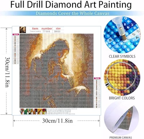MOMDEDP DIY 5D Diamond Painting Kits for Adults: Jesus Diamond Painting Full Drill Beginners Craft Kits DIY Diamond Dots for Home Wall Decor Gifts 12x12inch Prayer - Image 3