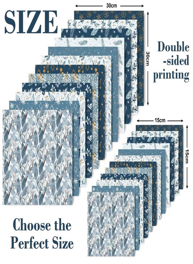 Whaline 24 Pack Winter Pattern Paper 30x30cm Watercolor Winter Scrapbook Paper Double-Sided White Blue Snowflake Craft Papers Folded Flat for DIY Card Making Scrapbook Photo Album Decor, 12 Designs - Image 2