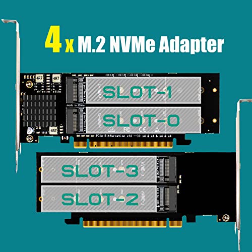 GLOTRENDS PA41 Quad M.2 NVMe to PCIe 4.0 X16 Adapter Without PCIe Bifurcation Function, Support 22110/2280/2260/2242/2230 Size (PCIe Bifurcation Motherboard is Required) - Image 2