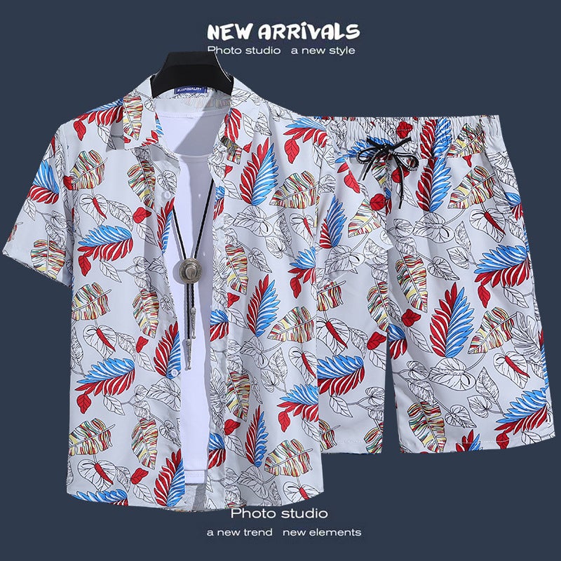Beach Flower Shirt Men'S Hawaiian Short Sleeve Loose Summer Thin Fashion Casual Men'S Suit Two-Piece Shirt - Image 4