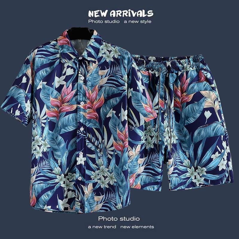 Beach Flower Shirt Men'S Hawaiian Short Sleeve Loose Summer Thin Fashion Casual Men'S Suit Two-Piece Shirt - Image 3