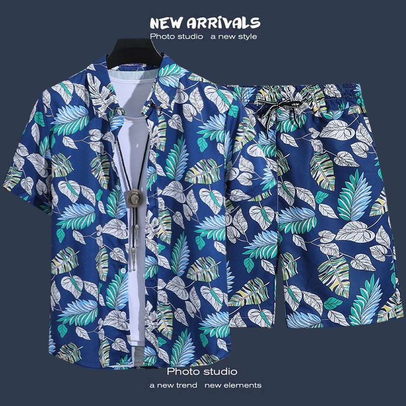 Beach Flower Shirt Men'S Hawaiian Short Sleeve Loose Summer Thin Fashion Casual Men'S Suit Two-Piece Shirt - Image 5