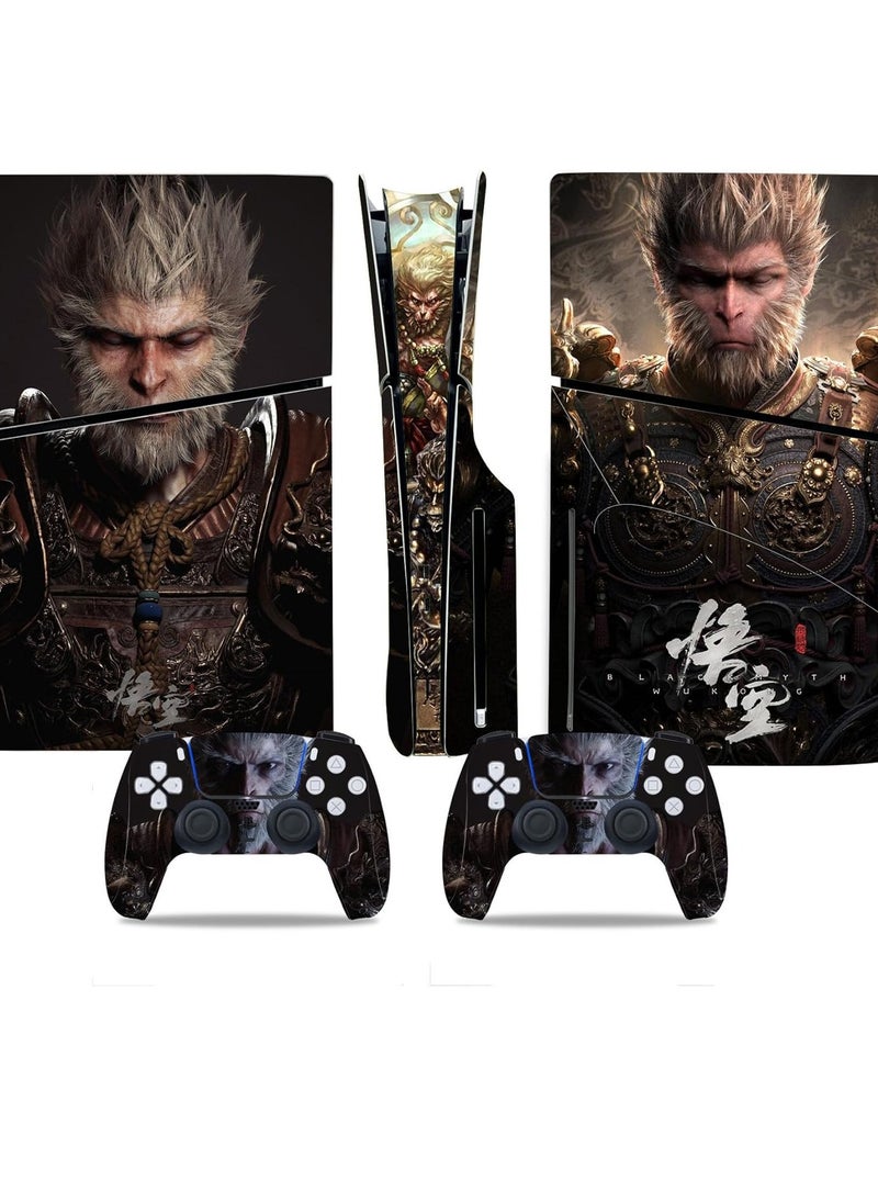 Generic Skin for PlayStation 5 Slim Disc Version, Black Myth Wu Kong Sticker for PS5 Vinyl Decal Cover for Controller, Full Wrap Skin Protective Film Sticker Compatible with PS5 Slim Disk Edition (A)  - Image 1