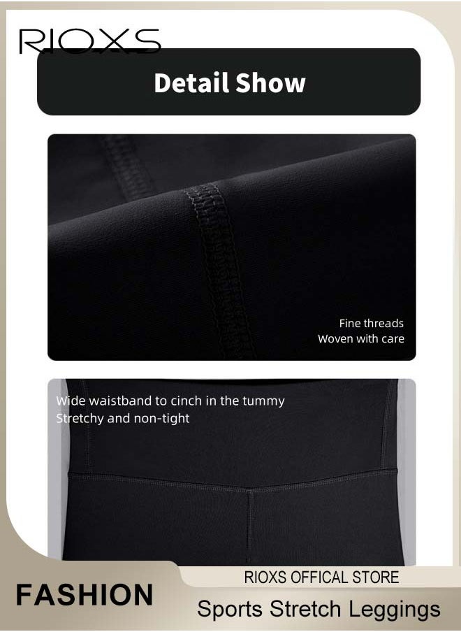 RIOXS - Women's High Waisted Yoga Pants,Stretch Capri Leggings With Side Pockets,Workout Tummy Control Leggings For Sports Gym Yoga Tights,Skinny Leggings For Women Ladies Running - Image 1