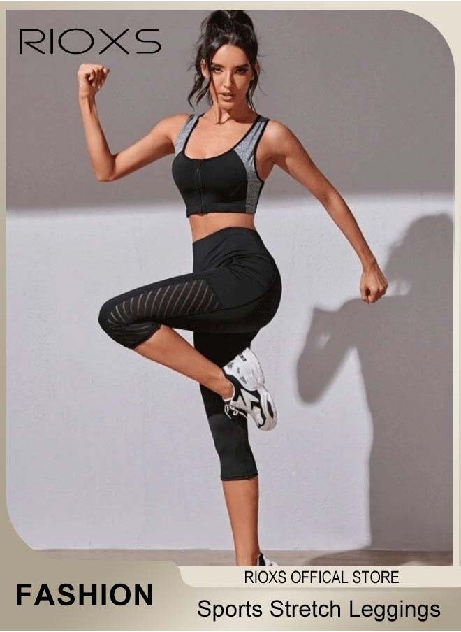 RIOXS - Women's High Waisted Yoga Pants,Stretch Capri Leggings With Side Pockets,Workout Tummy Control Leggings For Sports Gym Yoga Tights,Skinny Leggings For Women Ladies Running - Image 1