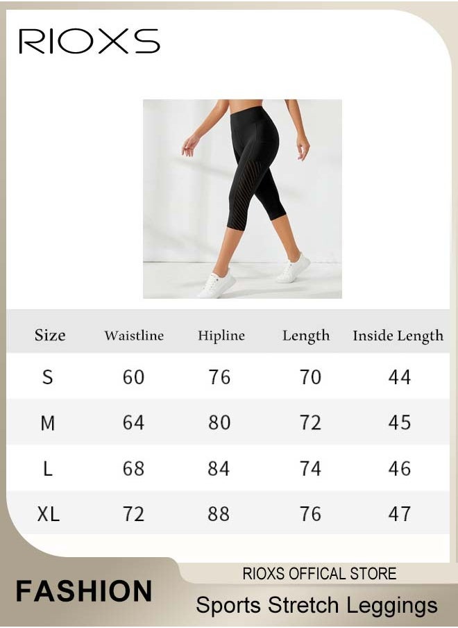 RIOXS - Women's High Waisted Yoga Pants,Stretch Capri Leggings With Side Pockets,Workout Tummy Control Leggings For Sports Gym Yoga Tights,Skinny Leggings For Women Ladies Running - Image 1