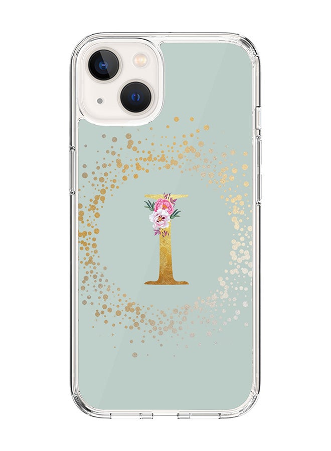 Stylizedd Classic Clear Case For iPhone 14 Plus, Hybrid Soft Case Thin Cover- Custom Monogram Initial Letter Floral Pattern Alphabet - I(Light Green) - Image 1