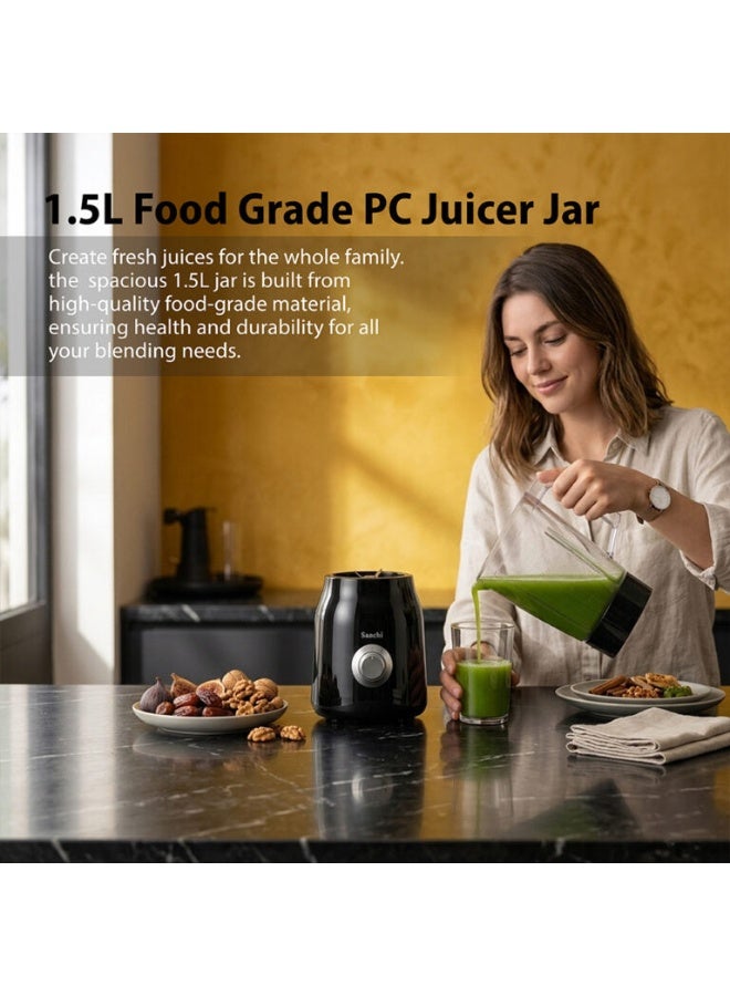 Saachi 2-in-1 Blender & Grinder NL-BL-4415, 600W, 1.5L Jar + 200ml Grinder, 2 Speed with Pulse, Stainless Steel Blades, Low Noise, Safety Lock, Overheat Protection 300 W NL-BL-4415-BK Black - Image 5