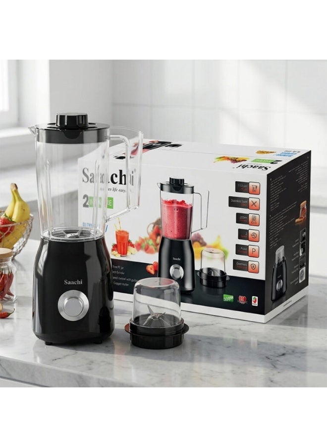 Saachi 2-in-1 Blender & Grinder NL-BL-4415, 600W, 1.5L Jar + 200ml Grinder, 2 Speed with Pulse, Stainless Steel Blades, Low Noise, Safety Lock, Overheat Protection 300 W NL-BL-4415-BK Black - Image 2