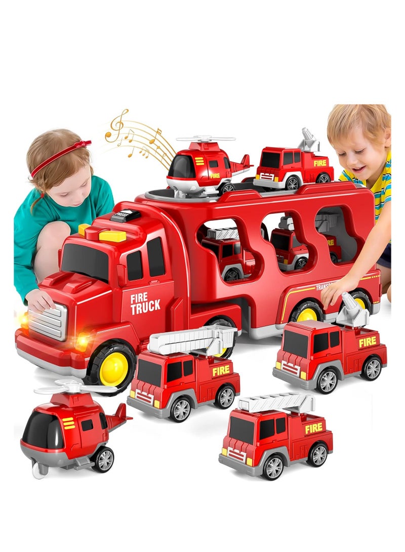 GUDOO Toddler Trucks Toys for Boys 5 in 1 Fire Car Truck for Girls  Birthday Gift Car Sets with Light Sound - Image 1