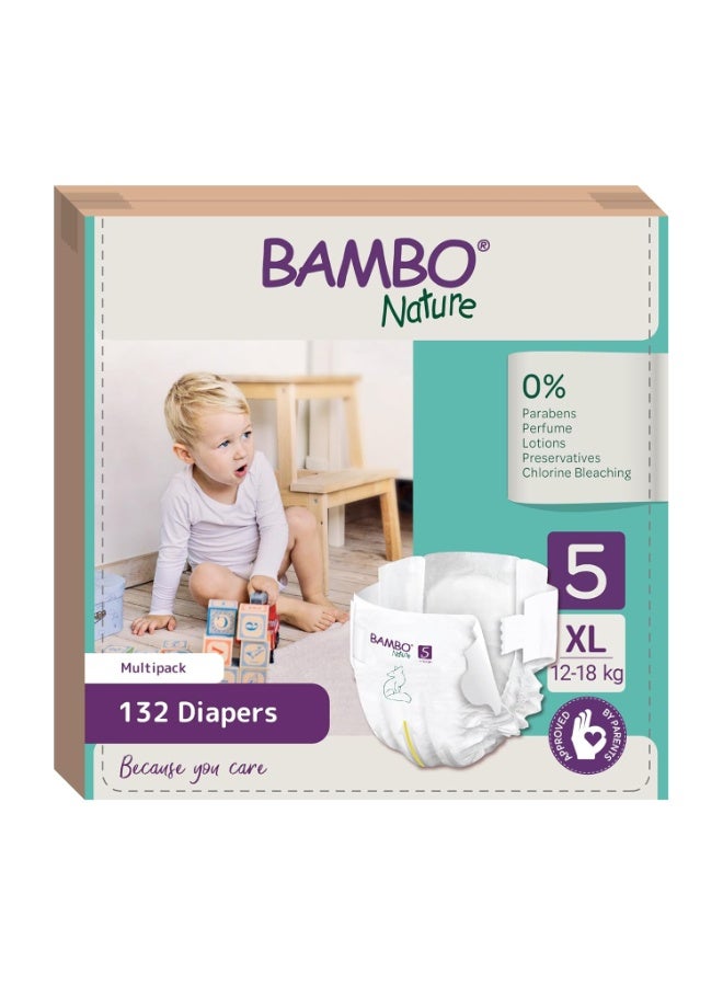 Bambo Nature Premium Baby Tape Diapers for Kids XL Size (12-18 Kgs), Super Absorbent, Breathable, Extra Soft, Dermatologically Tested, Hypoallergenic Infant Nappies With Wetness Indicator, 132 Count - Image 1