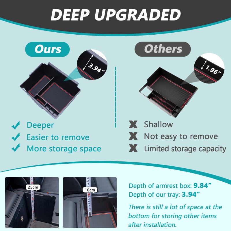 TOPINSTALL 2020-2026 Ford Explorer Console Organizer Tray - Compatible with 2020+ Ford Explorer Deep Armrest Storage Box with Coin Holder & Non-Slip Mats, Red Interior 6th Gen Explorer Accessories - Image 2