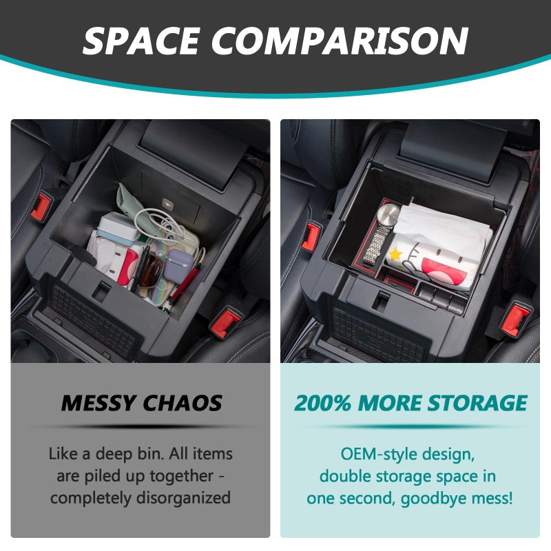 TOPINSTALL 2020-2026 Ford Explorer Console Organizer Tray - Compatible with 2020+ Ford Explorer Deep Armrest Storage Box with Coin Holder & Non-Slip Mats, Red Interior 6th Gen Explorer Accessories - Image 4