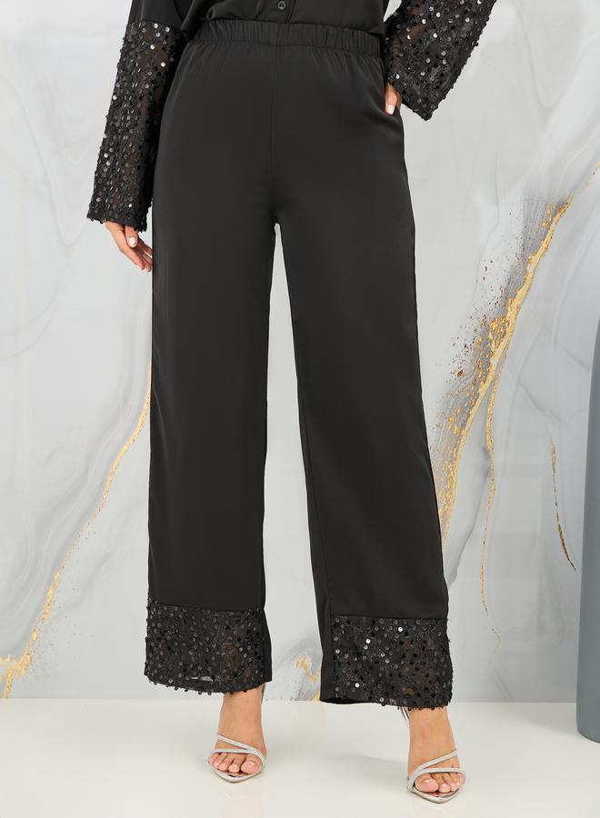 Styli Sequin Detail Sleeves Shirt and Wide Leg Pant Set  - Image 5