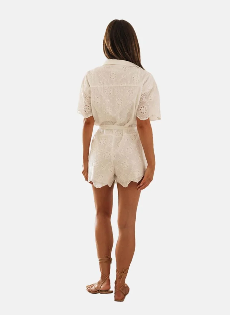 YUNIQEE White Collared Solid Cropped Jumpsuit