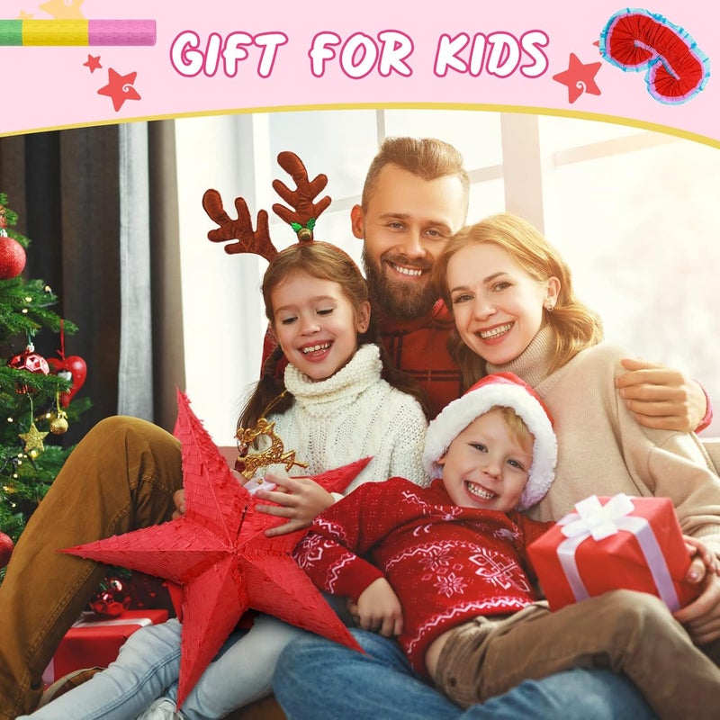 Civaner 3 Pcs Foil Star Piata with a Blindfold and Bat for Kids Red Foldable Small Festive Star Piata for Toddlers Birthday Girl Boys Adults Anniversary Baby Shower - Image 4