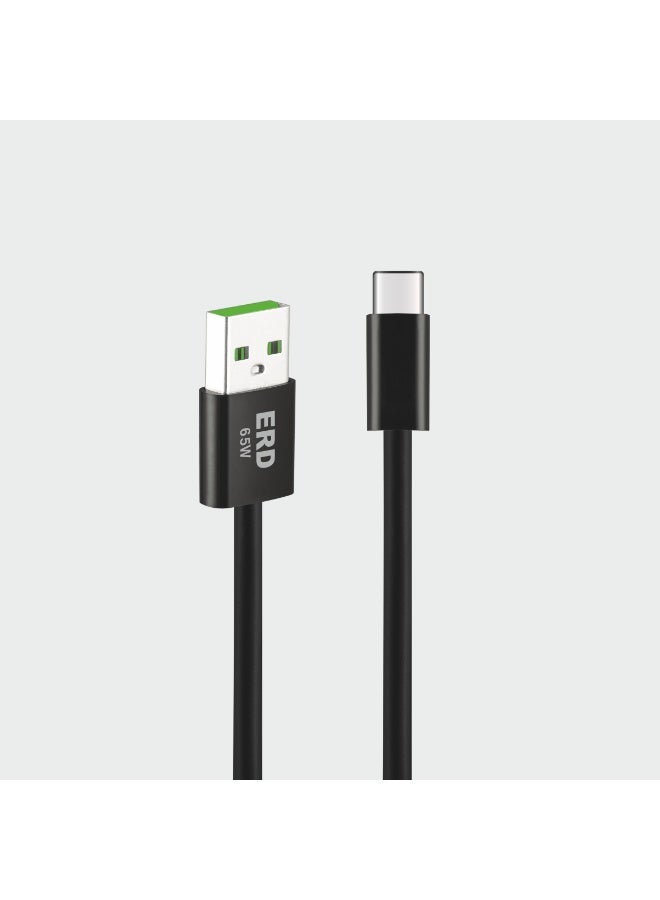 ERD كابل بيانات USB-C ERD UCE-711 65W للشحن السريع | تصميم مضفر متين | متوافق مع أجهزة متعددة | طول 2م | شحن سريع للهواتف والأجهزة اللوحية وأجهزة الكمبيوتر المحمولة | سرعات نقل بيانات تصل إلى 480 ميجابت في الثانية | أسود - Image 2