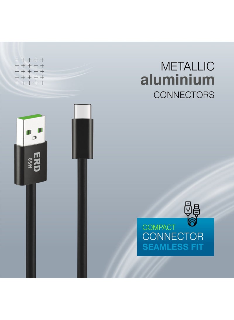 ERD كابل بيانات USB-C ERD UCE-711 65W للشحن السريع | تصميم مضفر متين | متوافق مع أجهزة متعددة | طول 2م | شحن سريع للهواتف والأجهزة اللوحية وأجهزة الكمبيوتر المحمولة | سرعات نقل بيانات تصل إلى 480 ميجابت في الثانية | أسود - Image 4