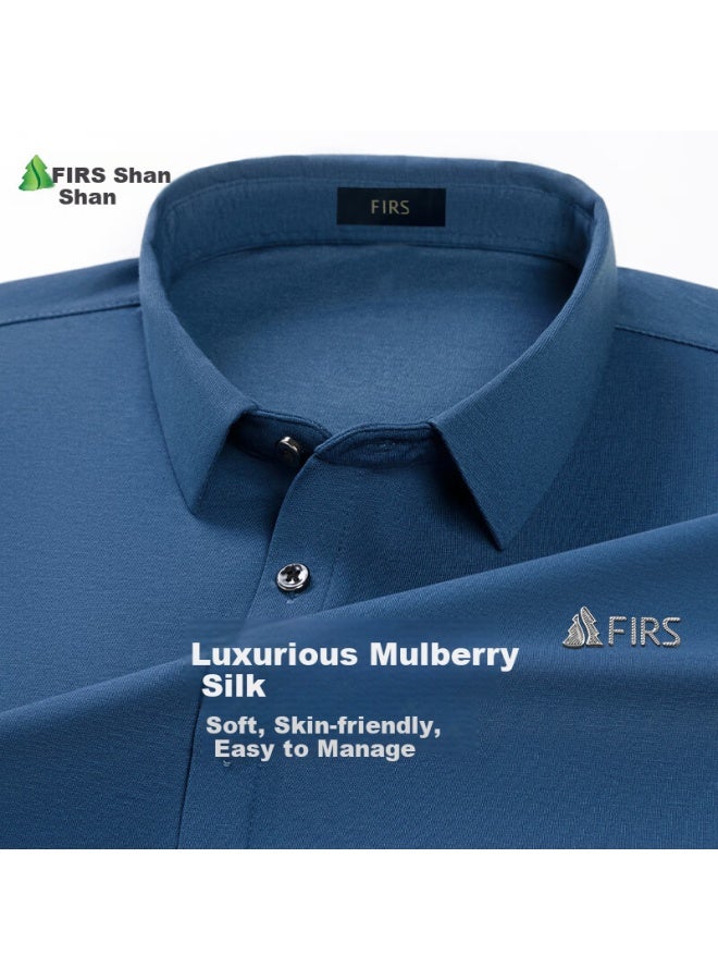 Firs [containing Mulberry Silk] Men's Long-sleeve Shirt, Business Casual Commute Cardigan Blouse, Professional Formal Wear Top, Menswear
