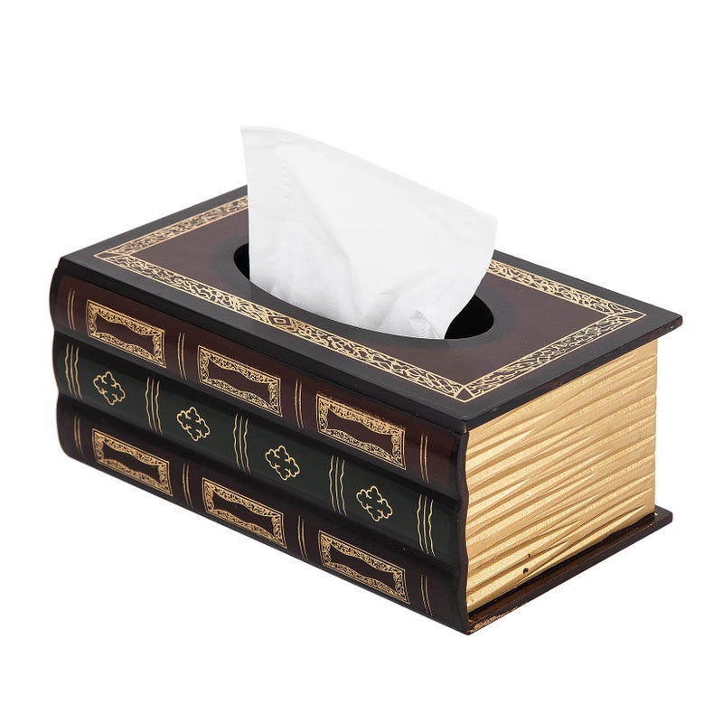 Crafted Classical Retro Wooden Antique Book Tissue Box Cover Rectangular Tissue Holder Dispenser Paper Cover Case Napkin Holder Home Decor for Bathroom Living Room Office car Kitchen Red