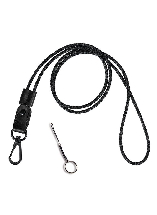 aolaso Lanyard For Id Badges, Leather Adjustable Necklace Lanyard Key Chain For Women And Men Office Black Lanyard With Metal Clasp  - Image 1