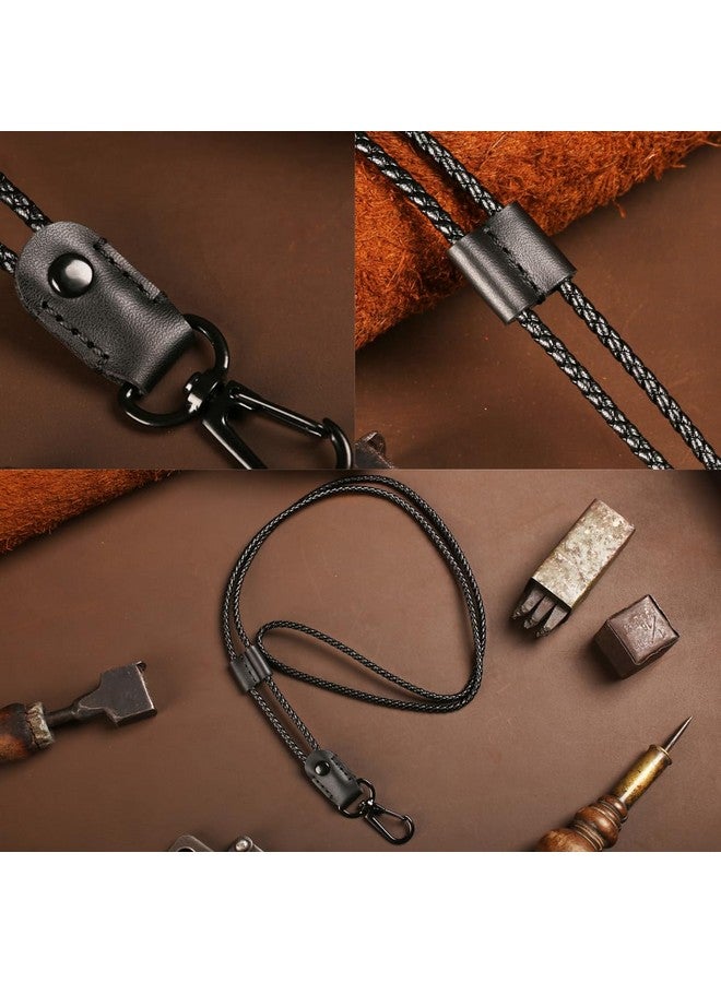 aolaso Lanyard For Id Badges, Leather Adjustable Necklace Lanyard Key Chain For Women And Men Office Black Lanyard With Metal Clasp  - Image 3