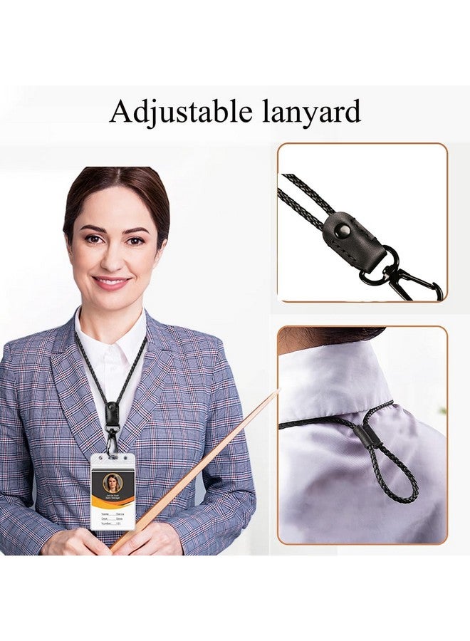 aolaso Lanyard For Id Badges, Leather Adjustable Necklace Lanyard Key Chain For Women And Men Office Black Lanyard With Metal Clasp  - Image 4