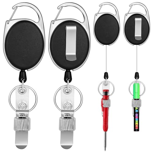 pasezenn 4 Pack Retractable Pen Holder with 31.5" Dyneema Cord, Metal Pen Clip Retractable Pencil Holder Ideal for Carpenters,Nurses, Mechanics, Architects, Office Workers - Image 1