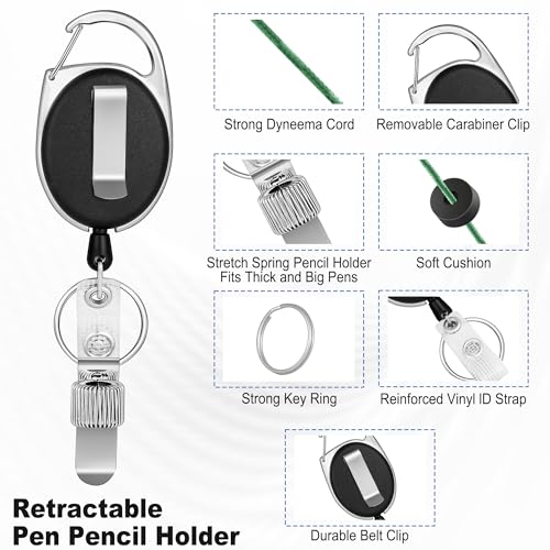 pasezenn 4 Pack Retractable Pen Holder with 31.5" Dyneema Cord, Metal Pen Clip Retractable Pencil Holder Ideal for Carpenters,Nurses, Mechanics, Architects, Office Workers - Image 2