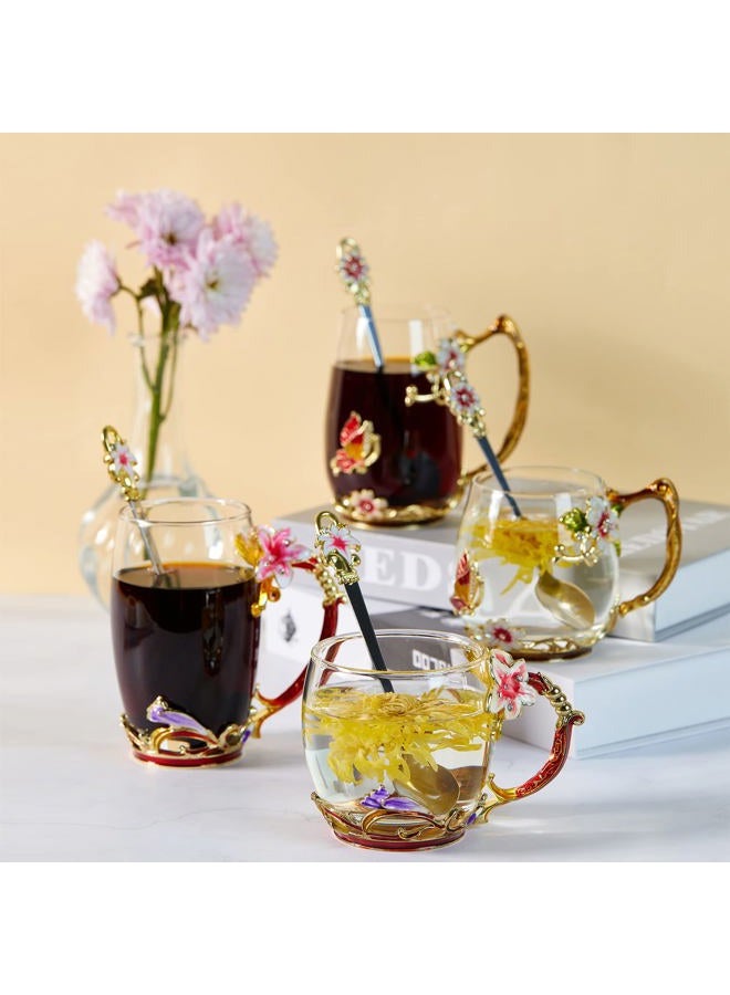DUMVOIN Tea Cup Glass Coffee Mugs,Fancy Tea Cup Set Birthday Christmas Valentine's Day Gift Idea for Tea Lover and Women Novelty Coffee Mugs Lily Flower Enamel Tea Cup with Spoon - Image 3