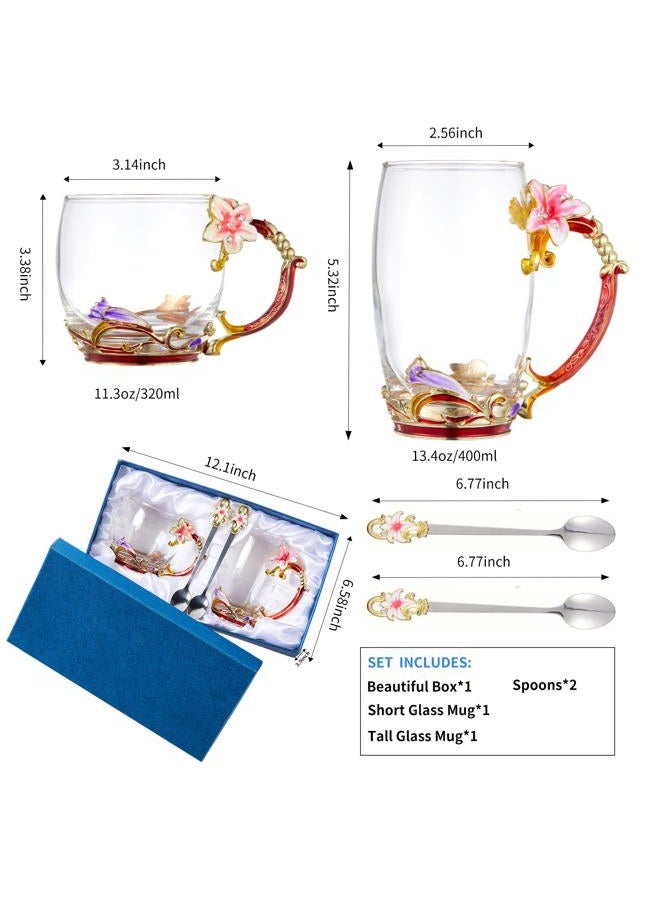 DUMVOIN Tea Cup Glass Coffee Mugs,Fancy Tea Cup Set Birthday Christmas Valentine's Day Gift Idea for Tea Lover and Women Novelty Coffee Mugs Lily Flower Enamel Tea Cup with Spoon - Image 2