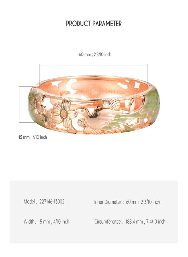 UJOY Colors Handcraft Jewelry Cloisonne Bracelet Enamel Hollowed Filigree Bird Rose Womens Bangles Gifts Box 88A31 Green - Image 3