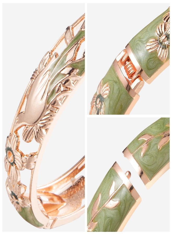 UJOY Colors Handcraft Jewelry Cloisonne Bracelet Enamel Hollowed Filigree Bird Rose Womens Bangles Gifts Box 88A31 Green - Image 4