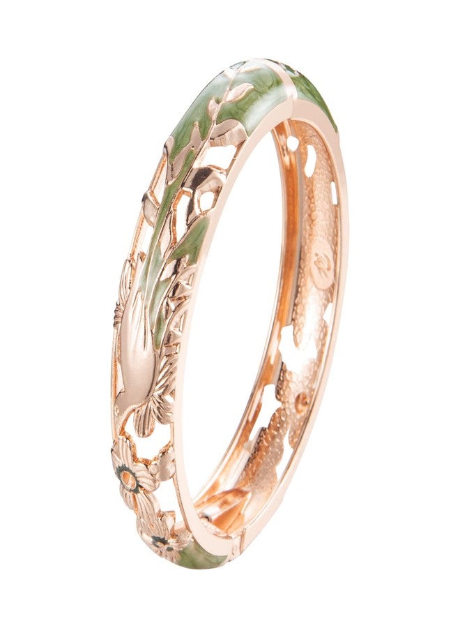 UJOY Colors Handcraft Jewelry Cloisonne Bracelet Enamel Hollowed Filigree Bird Rose Womens Bangles Gifts Box 88A31 Green - Image 1