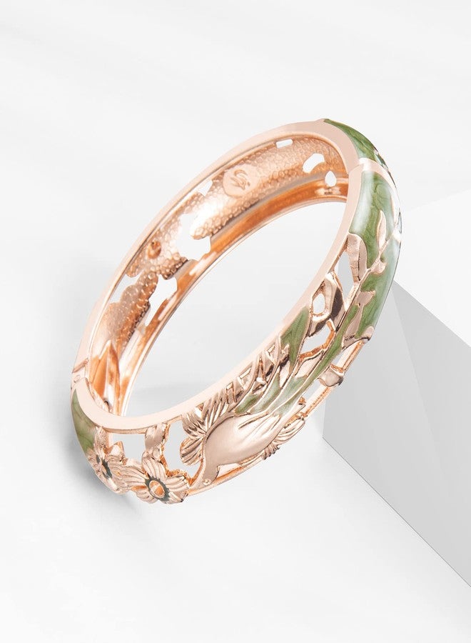 UJOY Colors Handcraft Jewelry Cloisonne Bracelet Enamel Hollowed Filigree Bird Rose Womens Bangles Gifts Box 88A31 Green - Image 2