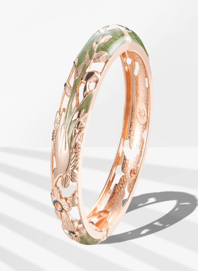 UJOY Colors Handcraft Jewelry Cloisonne Bracelet Enamel Hollowed Filigree Bird Rose Womens Bangles Gifts Box 88A31 Green - Image 5