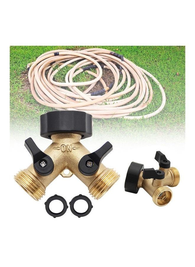 Generic - 2-Way Y-type Hose Splitter Garden Hose Distributor Brass Hose Tap Adapter With 2 Valves - Image 1