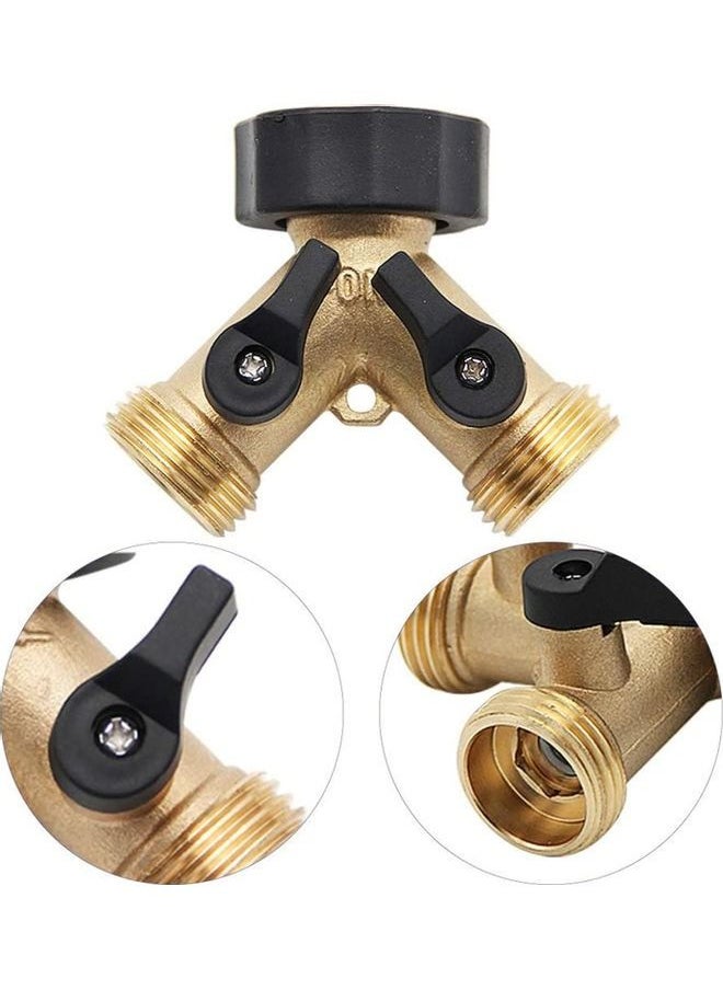 Generic - 2-Way Y-type Hose Splitter Garden Hose Distributor Brass Hose Tap Adapter With 2 Valves - Image 1