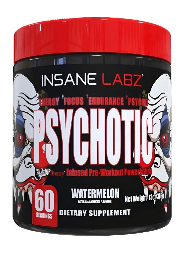 Insane labz Insane Labz Psychotic, High Stimulant Pre Workout Powder, Extreme Lasting Energy, Focus and Endurance with Beta Alanine, Creatine Monohydrate DMAE, 60 Servings Watermelon  - Image 1