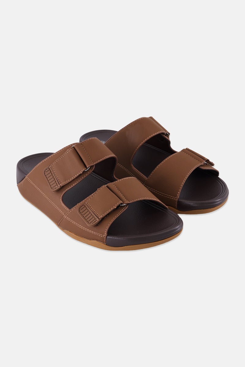 English Laundry Men 2 Strap Slip On Arabic Sandals, Dark Brown  - Image 1