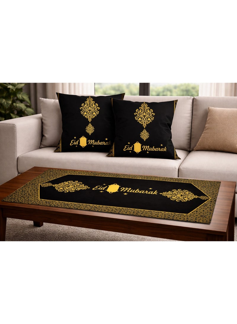 طقم رنر العيد و 2 كفر خدديات قطيفة 45*45 سم