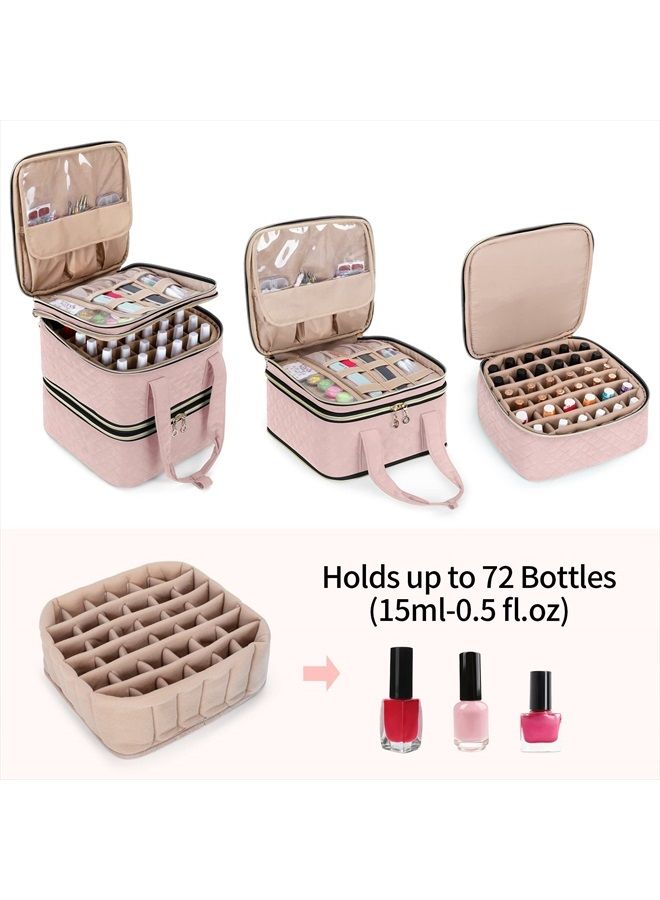 YARWO Nail Polish Organizer Case Holds 72 Bottles (15ml/0.5 fl.oz), Detachable Storage Bag for Nail Polishes and Nail Art Tools, Dusty Rose (Bag Only, Patent Pending) - Image 4