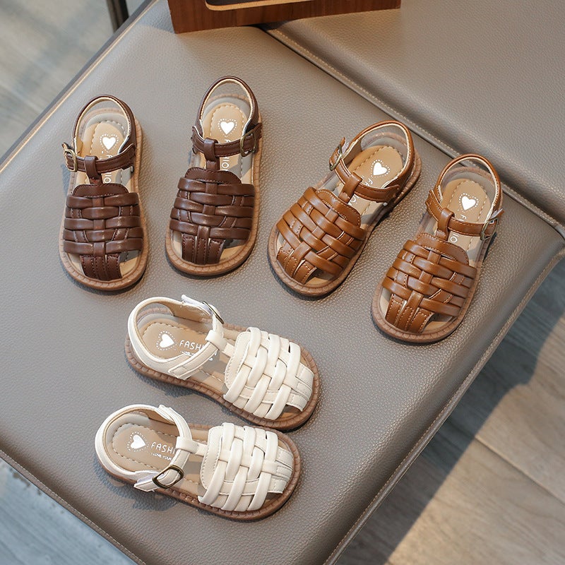 Children''s Hollow-Out Woven Sandals Princess Shoes 2026 Summer New Korean Style Girls'' Fashionable Soft-Soled Closed-Toe Beach Shoes - Image 3