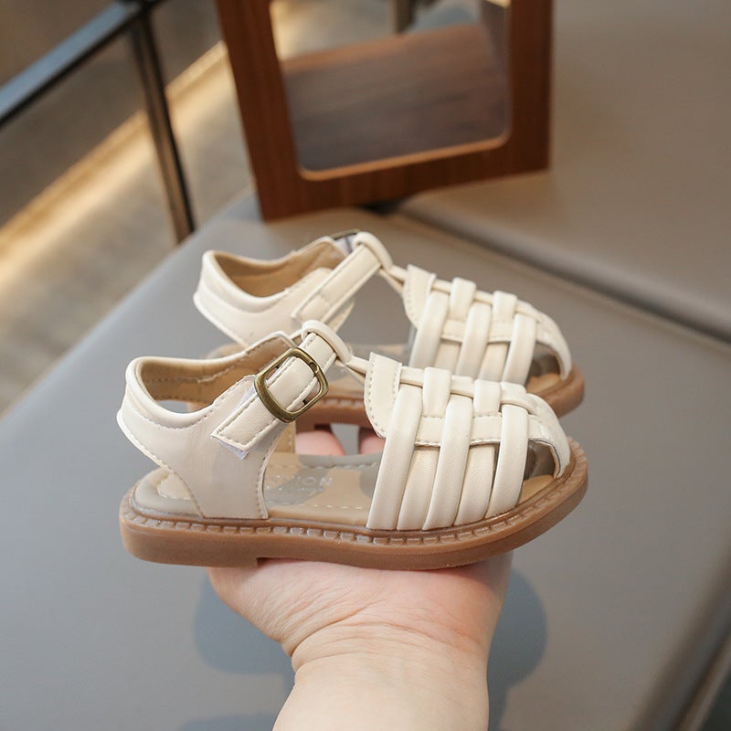Children''s Hollow-Out Woven Sandals Princess Shoes 2026 Summer New Korean Style Girls'' Fashionable Soft-Soled Closed-Toe Beach Shoes - Image 1