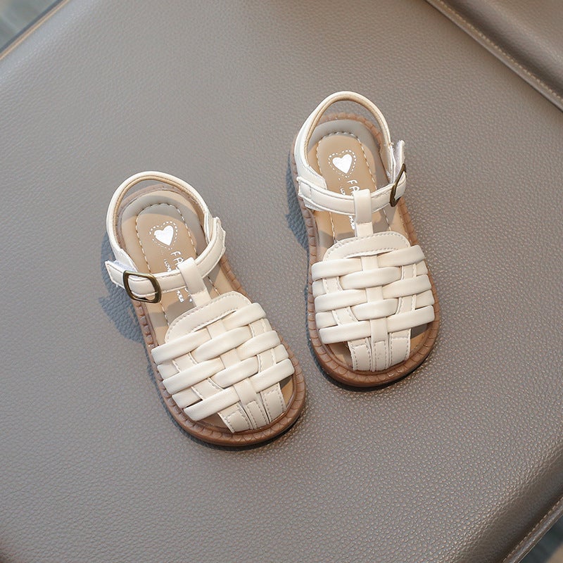 Children''s Hollow-Out Woven Sandals Princess Shoes 2026 Summer New Korean Style Girls'' Fashionable Soft-Soled Closed-Toe Beach Shoes - Image 5