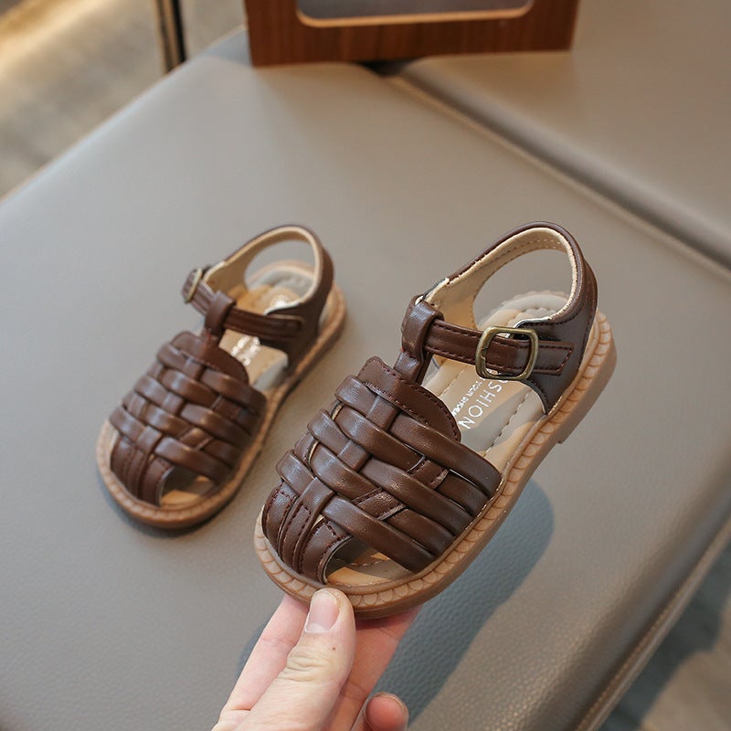 Children''s Hollow-Out Woven Sandals Princess Shoes 2026 Summer New Korean Style Girls'' Fashionable Soft-Soled Closed-Toe Beach Shoes - Image 4