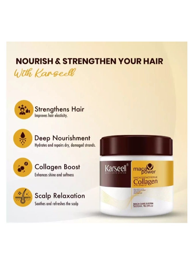 Karseell Collagen Hair Mask for Deep Repair, Intense Hydration, Dry and Damaged Hair, Eliminates Frizz, All Hair Types 500 ml - Image 2