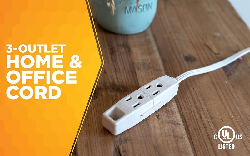Woods Coleman Cable 03517 Flat Plug Extension Cord, 16/3 Grounded with 3-Outlet Trinector Tap, 6-Foot - Image 1