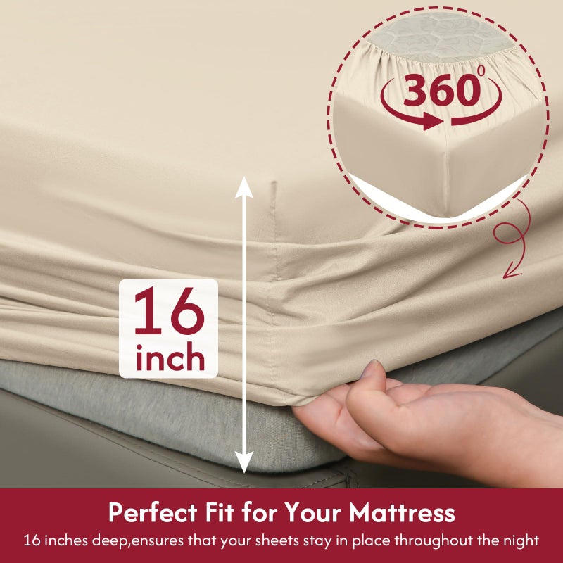 LONAVA Twin XL Size Sheet Set - 4 Piece Hotel Luxury Wrinkle-Free Microfiber Sheet  Oeko-TEX Certified  Breathable & Elastic  16"" Deep Pockets  Beige - Image 3